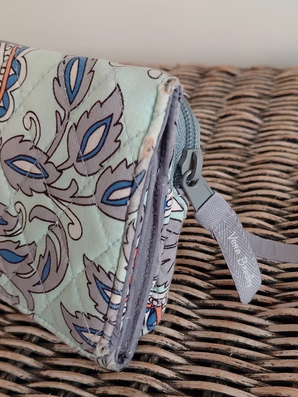 Vera Bradley Mint and Blue Quilted Floral Wristlet Wallet